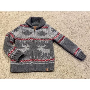 CANADIANA XS Kids Full Zip Knit Cardigan Sweater Wool BLend Gray WINTER WARM C23